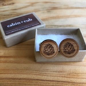 NWT Handmade Wood Cufflinks With Pinecone Design